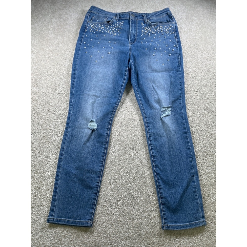 Seven7‎ Mid Rise Skinny Size 16 Pearl Embellished Distressed Jeans